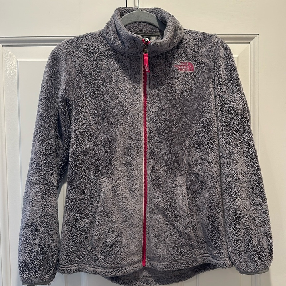 Girls Large 14/16 North Face Osolita grey with pink accents fleece zip-up jacket
